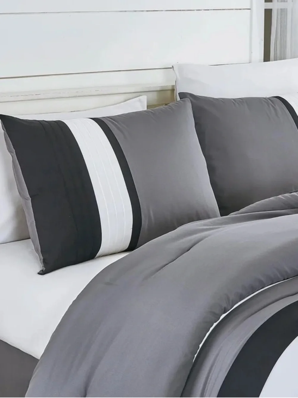 Gray and Black Embroidered Comforter Set - Brand: